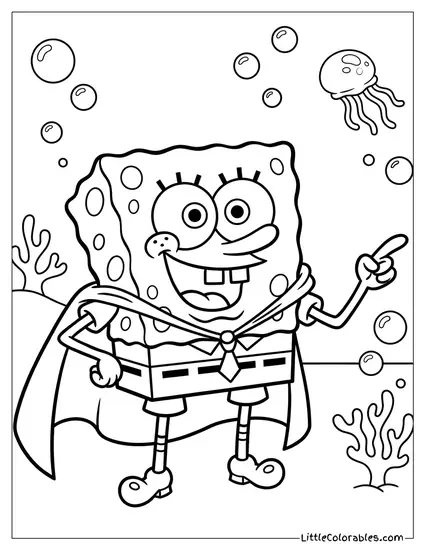 SpongeBob Wearing a Superhero Cape Coloring Page