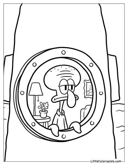Squidward in His House Looking Out the Window Coloring Page