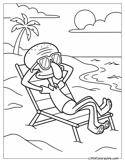 Squidward Lounging Lazily on a Beach Chair Coloring Page