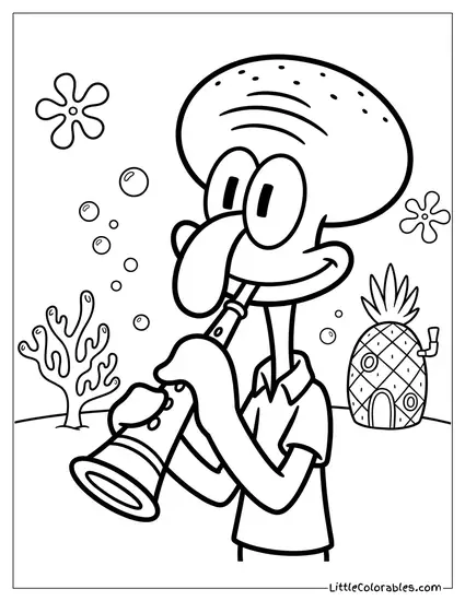 Squidward Tentacles Playing His Clarinet Coloring Page