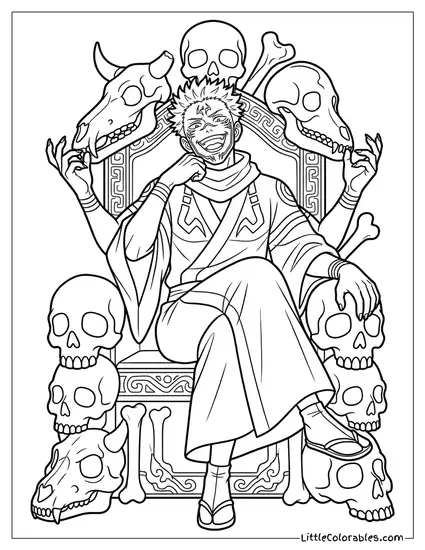 Sukuna on Skull Throne Coloring Page