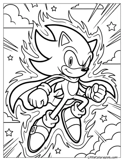 Super Sonic Flying with Golden Aura Coloring Page