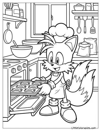 Tails Baking Cookies Shaped Like Wrenches Coloring Page