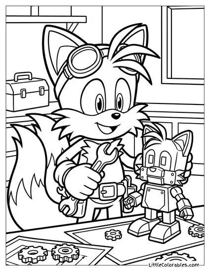 Tails Building a Robot Version of Himself Coloring Page