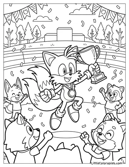 Tails Celebrating a Victory Coloring Page