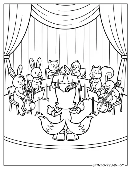 Tails Conducting an Orchestra with a Baton Coloring Page