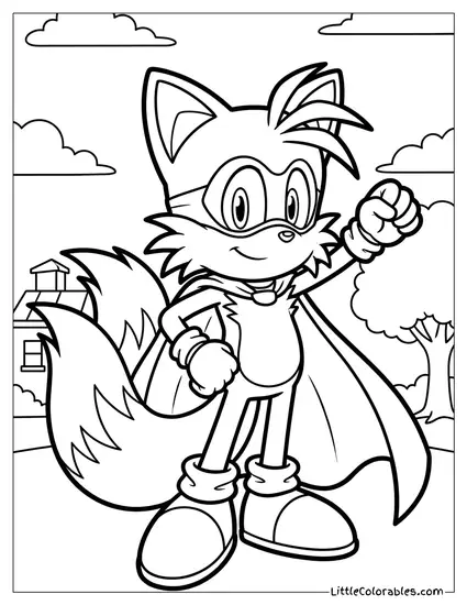 Tails Dressed as a Superhero with a Cape Coloring Page
