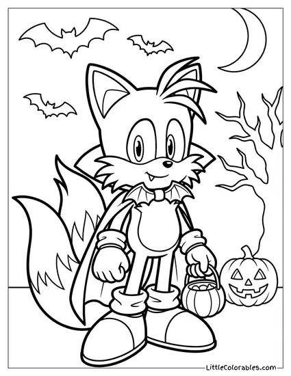 Tails Dressed as a Vampire for Halloween Coloring Page
