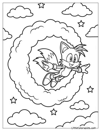 Tails Flying Through a Sky Ring Coloring Page