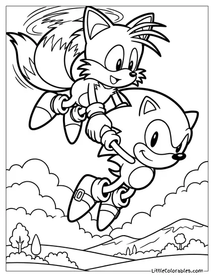 Tails Flying While Carrying Sonic Coloring Page
