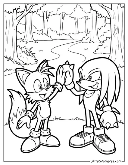 Tails High Fiving Knuckles Coloring Page