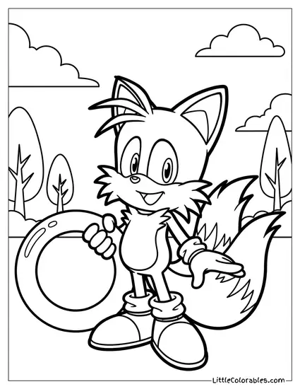 Tails Holding a Golden Ring Coloring Page