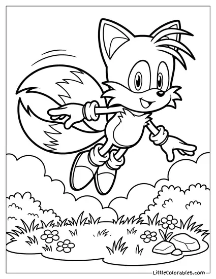 Tails Hovering Above the Ground Coloring Page