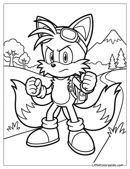 Tails Looking Determined Ready for Adventure Coloring Page