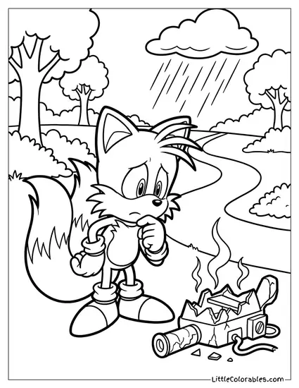 Tails Looking Worried About a Situation Coloring Page