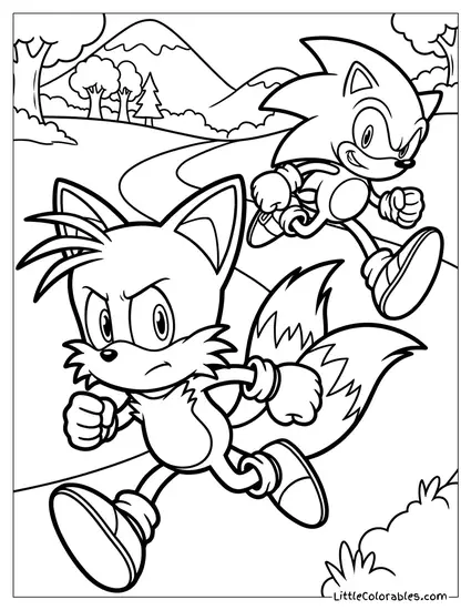 Tails Trying to Run Away from Sonic Coloring Page