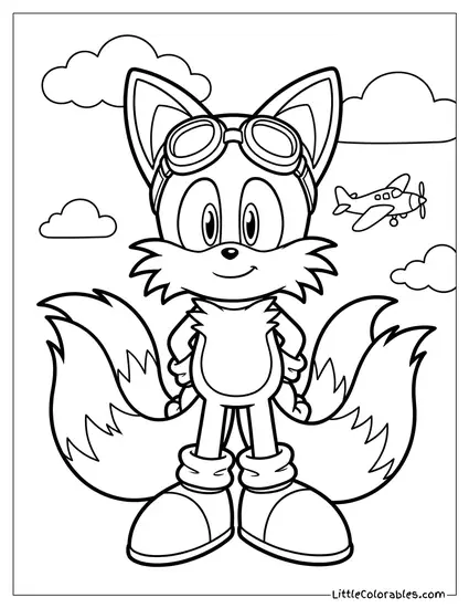 Tails Wearing His Flight Goggles Coloring Page