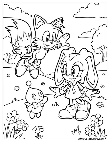 Tails with Cream the Rabbit and Cheese Coloring Page