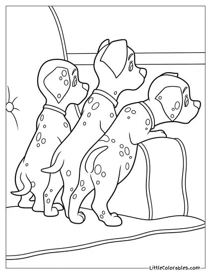 Three Dalmatian Puppies Looking Away Coloring Page