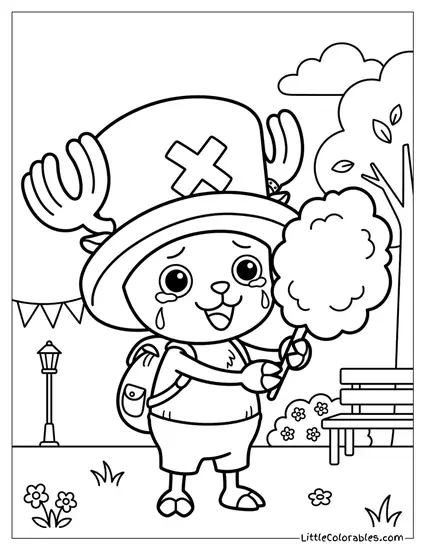 Tony Tony Chopper Holding Cotton Candy Coloring Page