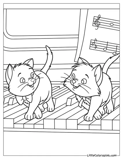 Toulouse And Berlioz Playing On Piano Keyboard Coloring Page