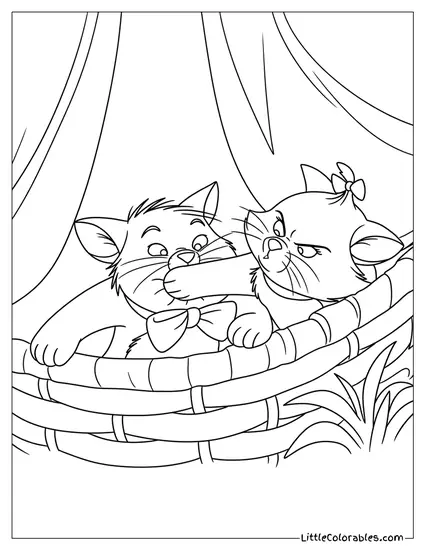 Toulouse And Marie Playing In Basket Coloring Page