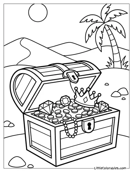 Treasure Chest Opening with Loot Coloring Page