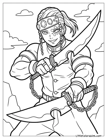 Uzui Tengen with Dual Swords Coloring Page