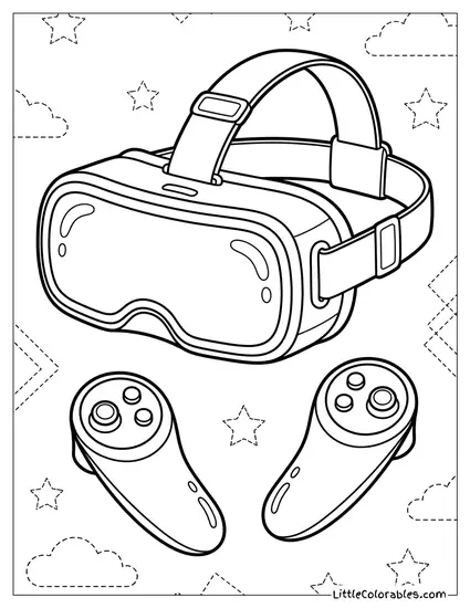 Virtual Reality Headset and Controllers Coloring Page