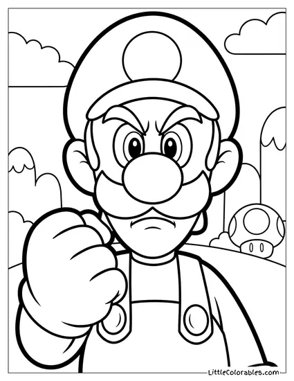 Waist Shot Luigi Angrily Shaking Fist Coloring Page
