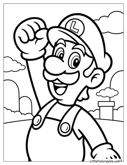 Waist Shot Luigi Cheering Wildly Fist Coloring Page