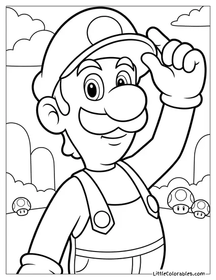 Waist Shot Luigi Proud Adjusting Cap Coloring Page