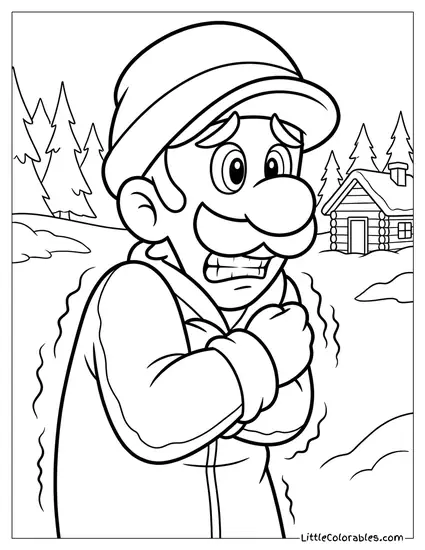 Waist Shot Luigi Shivering Teeth Chattering Coloring Page