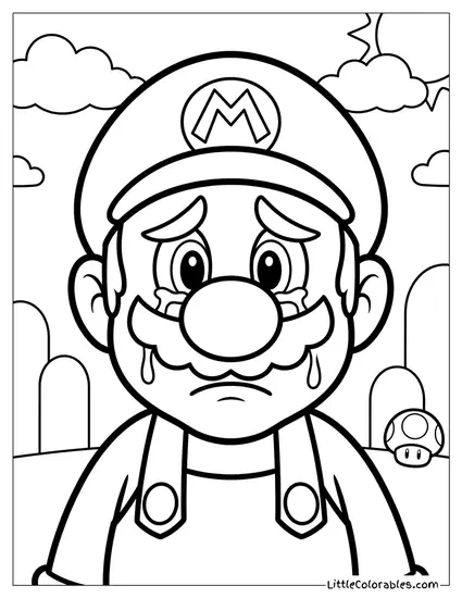 Waist Shot Mario Crying Cartoon Tears Coloring Page