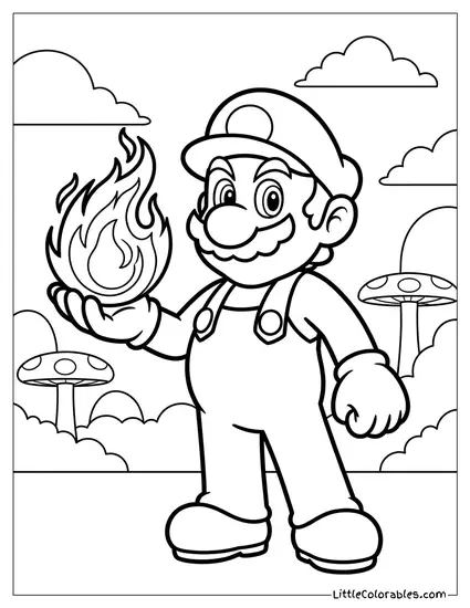 Waist Shot Mario Holding Fireball Coloring Page