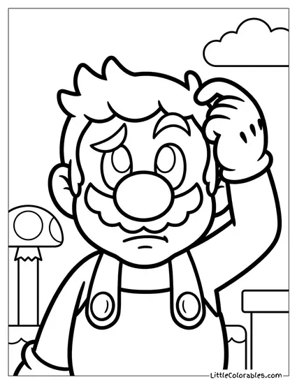 Waist Shot Mario Looking Confused Coloring Page