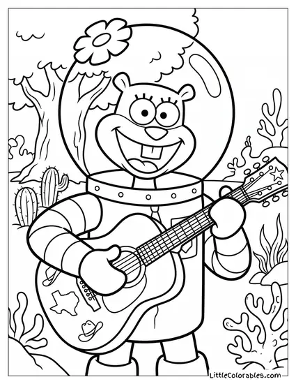 Waist Shot Sandy Strumming Banjo Coloring Page