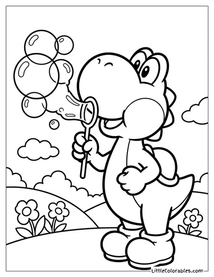 Yoshi Blowing Bubbles Coloring Page