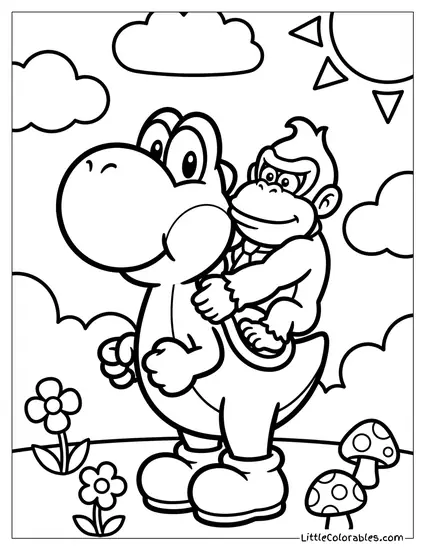 Yoshi Carrying Baby Dk Coloring Page