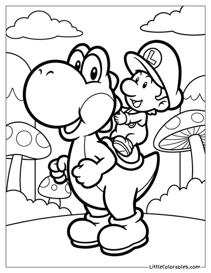 Yoshi Carrying Baby Luigi Coloring Page