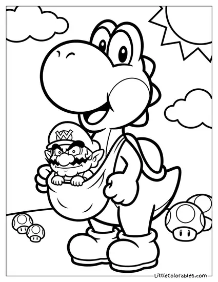 Yoshi Carrying Baby Wario Coloring Page