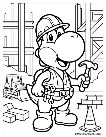 Yoshi Dressed As A Construction Worker Coloring Page