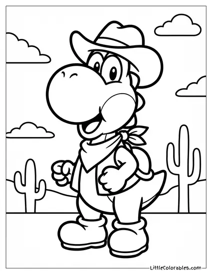 Yoshi Dressed As A Cowboy Coloring Page