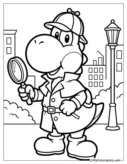 Yoshi Dressed As A Detective Coloring Page