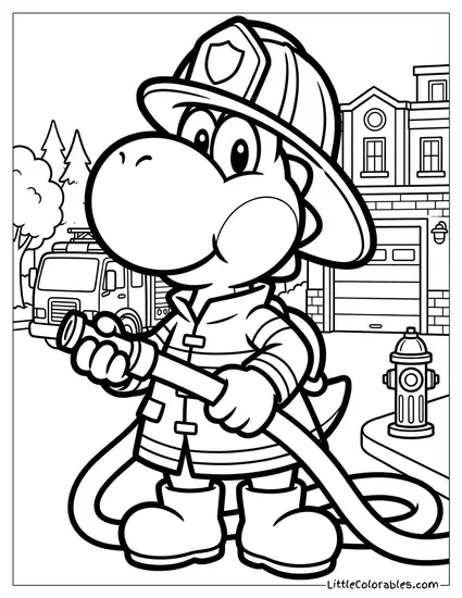 Yoshi Dressed As A Firefighter Coloring Page
