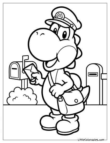 Yoshi Dressed As A Mailman Coloring Page