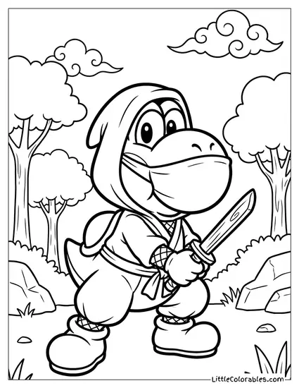 Yoshi Dressed As A Ninja Coloring Page