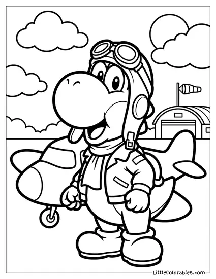Yoshi Dressed As A Pilot Coloring Page