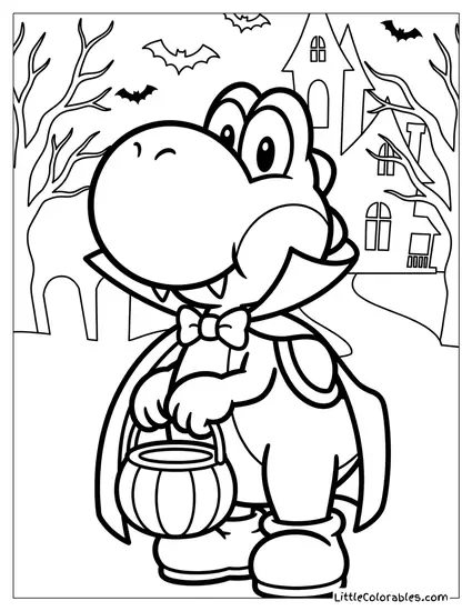 Yoshi Dressed As A Vampire For Halloween Coloring Page