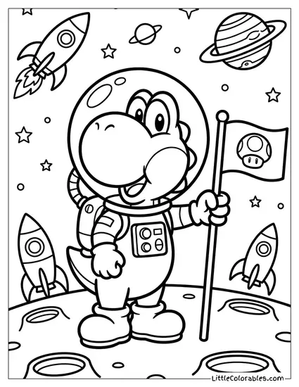 Yoshi Dressed As An Astronaut Coloring Page